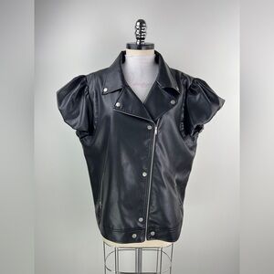 💚 3527. Faux Leather Puff Sleeve Moto Jacket
